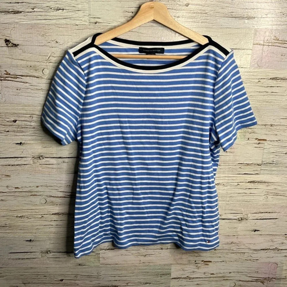 Tommy Hilfiger Tops - Tommy Hilfiger blue white striped tee  shirt size xl